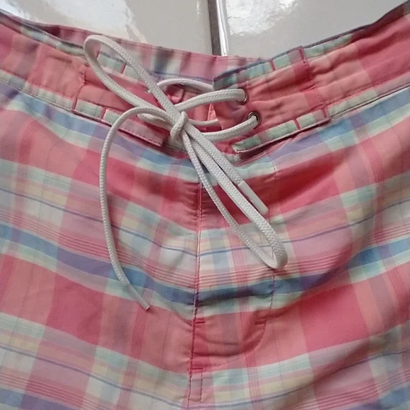 Lacoste Swim Trunks Mens Large Pink Plaid Bathing Crocodile Board Shorts Lined